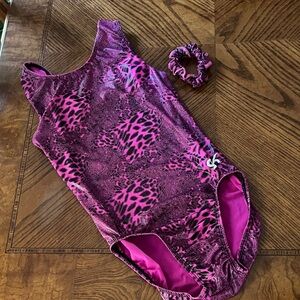 GK Pink Leopard Print Gymnastics Bodysuit w/ scrunchie